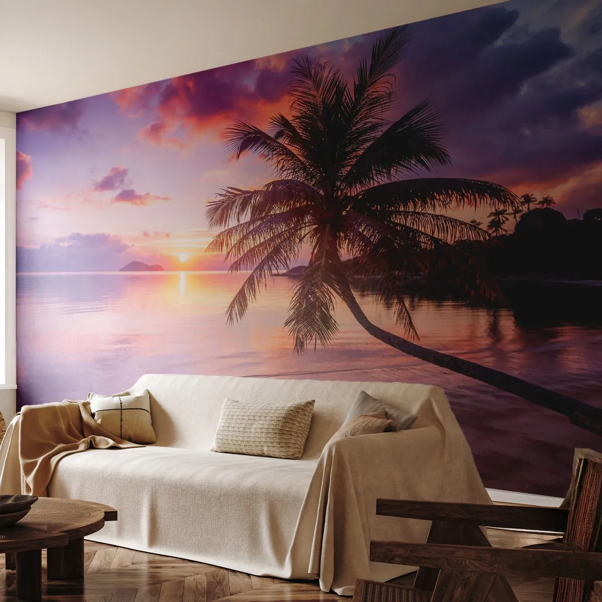 Fototapeta Premium Sand - Błogość aż po horyzont - Krajobraz, Palma Kokosowa, Morze - 300x210 cm