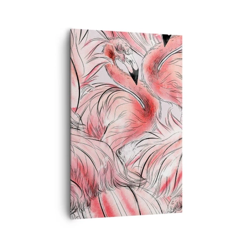 Obraz na płótnie - Delikatne rysunki różowych flamingów - 80x120cm - Ptasi corps de ballet - Nowoczesna dekoracja ścienna do salonu i sypialni ARTTOR