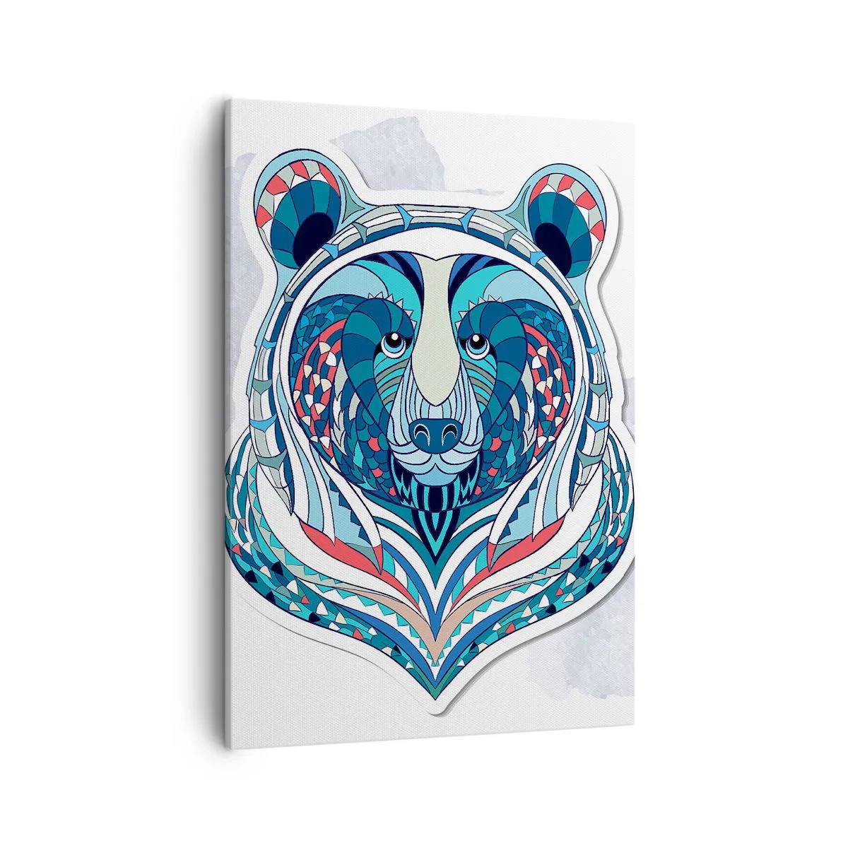Obraz na płótnie - Abstrakcyjna grafika misia z geometrycznymi kształtami w odcieniach niebieskiego - 50x70cm - Eviva Grenlandia! - Nowoczesna dekoracja ścienna do salonu, kuchni i sypialni ARTTOR