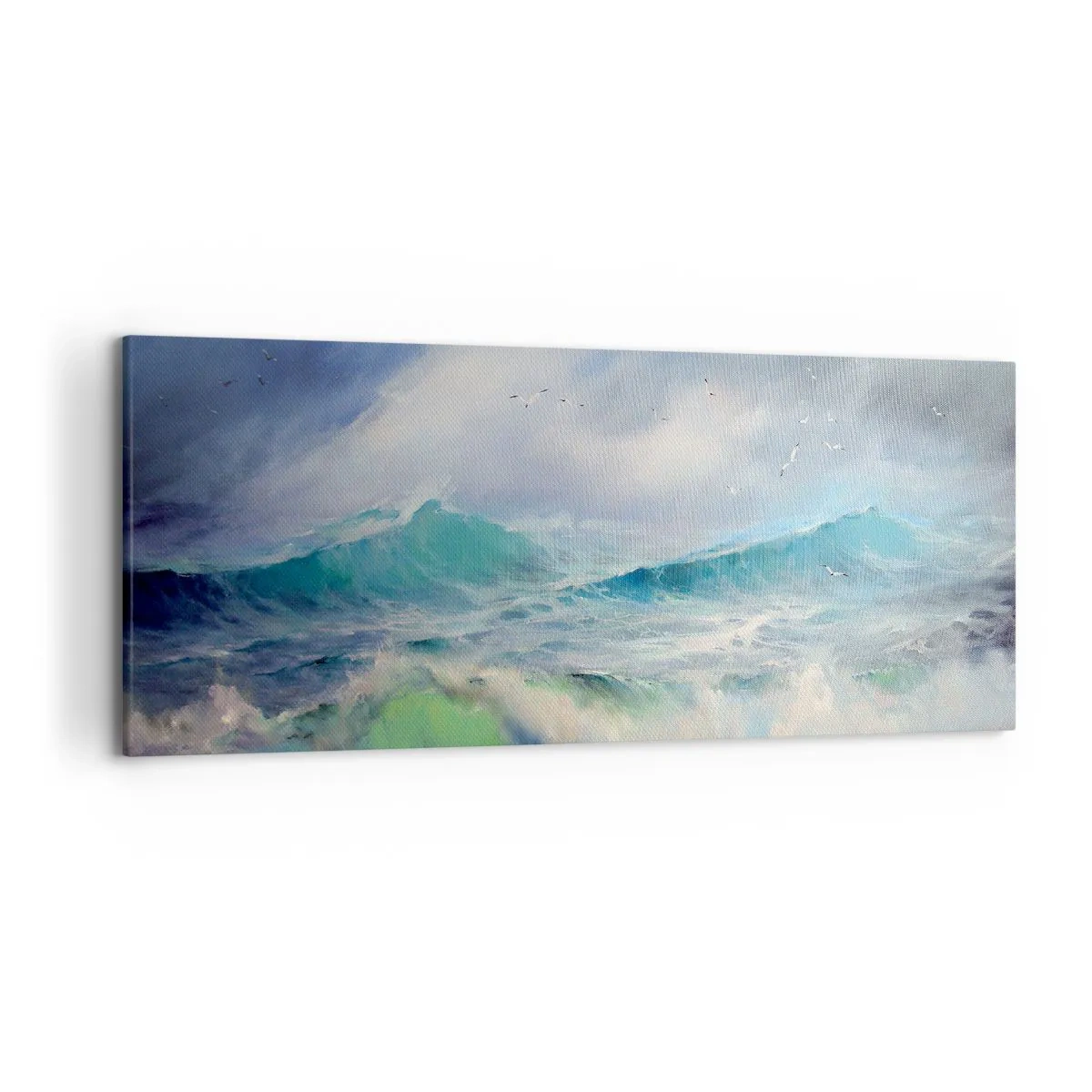 Obraz na płótnie - Wzburzone fale na oceanie - 120x50cm - "Wicher z tryumfem zawył…' - Nowoczesna dekoracja ścienna do salonu i sypialni ARTTOR