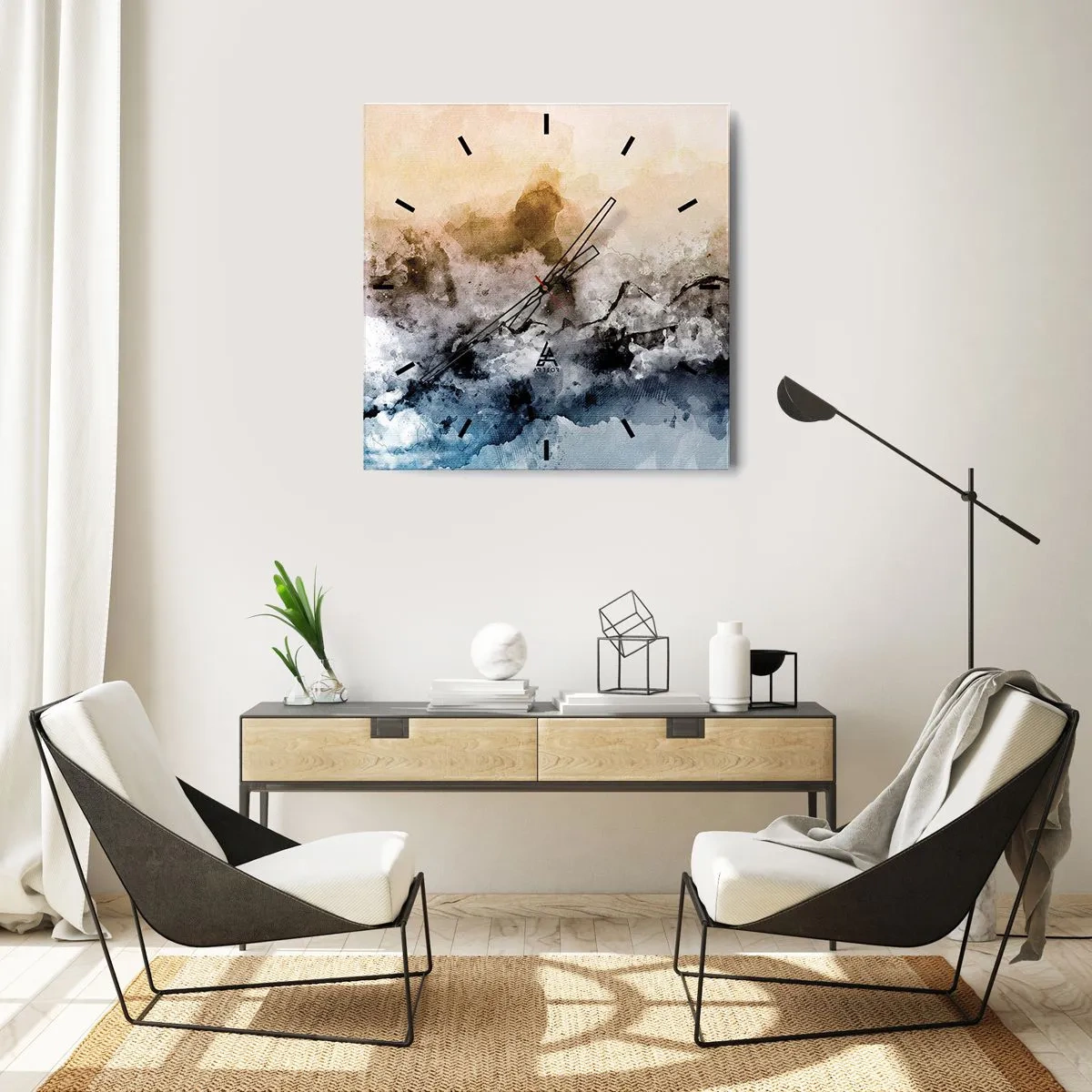Zegar ścienny - Abstrakcyjny krajobraz z mgłą i subtelnymi kolorami - 30x30cm - Zatopione w tumanie mgły - Nowoczesna dekoracja ścienna do salonu i sypialni ARTTOR