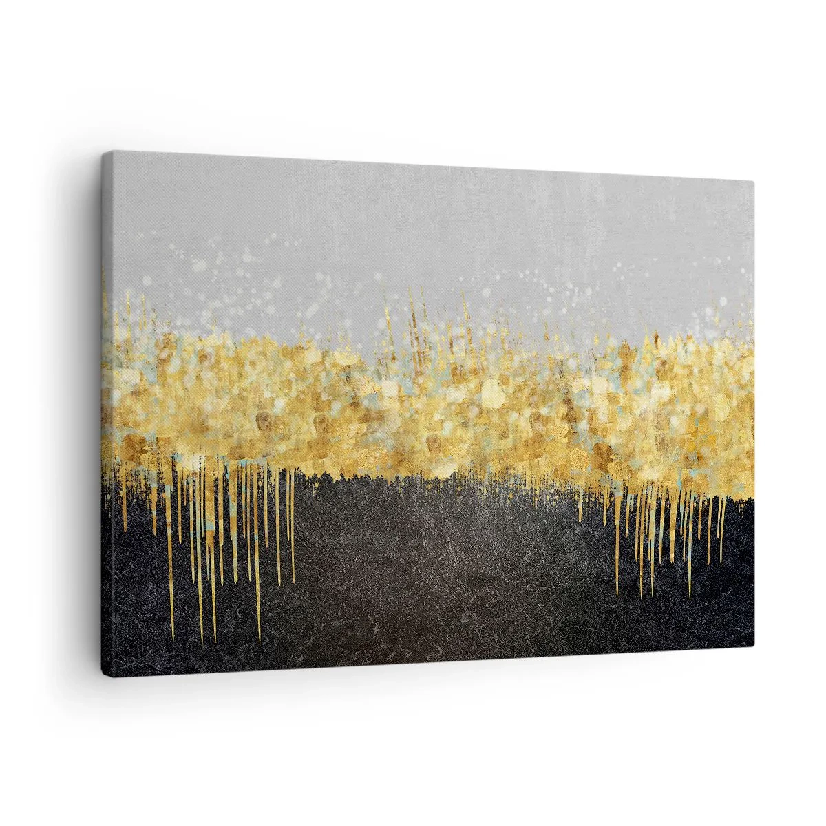 Obraz na płótnie - Abstrakcyjna kompozycja w odcieniach złota i czerni - 70x50cm - W głąb i ku górze - Nowoczesna dekoracja ścienna do salonu i sypialni ARTTOR