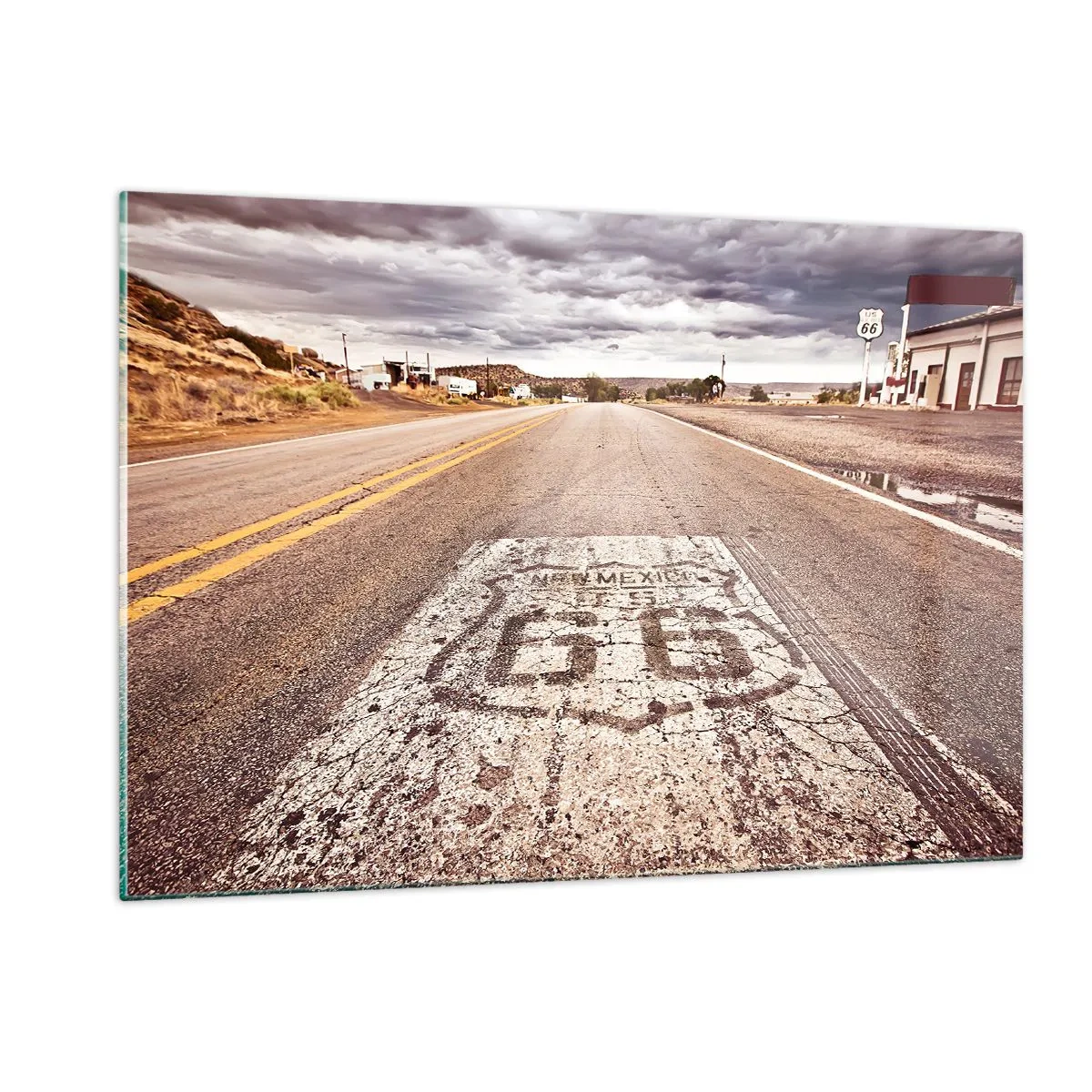 Obraz na szkle - Droga Route 66 z widokiem na horyzont - 120x80cm - Mother Road - amerykańska legenda - Nowoczesna dekoracja ścienna do salonu, kuchni i sypialni ARTTOR