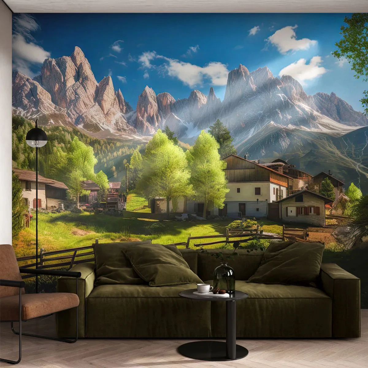 Fototapeta Premium Sand - Malownicza wioska u stóp ośnieżonych Alp - 100x70cm - Alpejska sielanka - Nowoczesna dekoracja ścienna do salonu, kuchni i sypialni ARTTOR