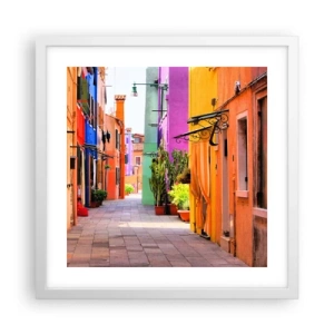 Plakat w białej ramie - Tęczowy zaułek - 40x40 cm