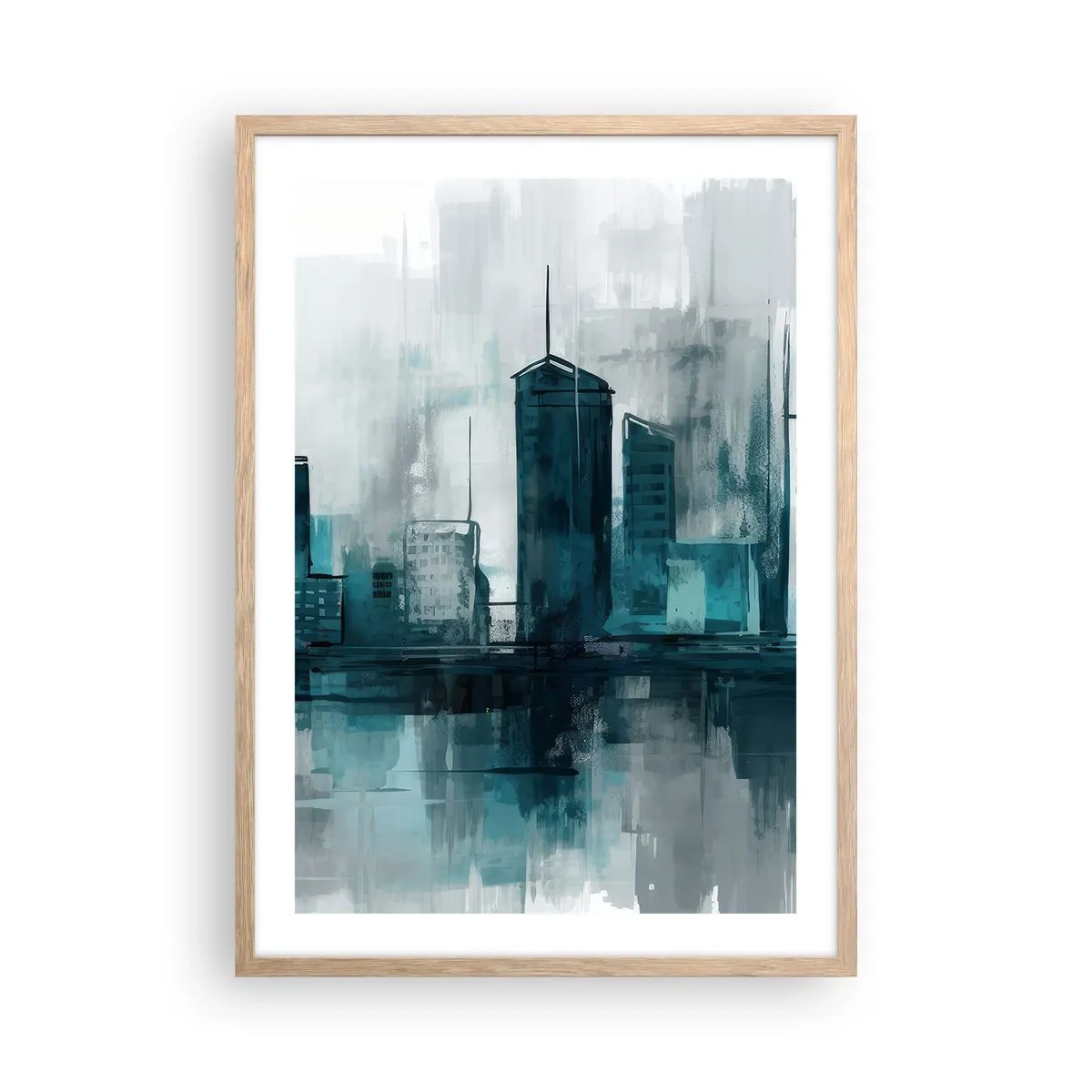 Plakat w ramie jasny dąb - Miasto w kolorze deszczu - 50x70 cm