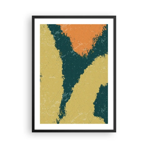 Plakat w czarnej ramie - Abstrakcyjne plamy barwne w odcieniach zieleni i pomarańczu - 50x70cm - Abstrakcja – powolnym ruchem - Nowoczesna dekoracja ścienna do salonu i sypialni ARTTOR