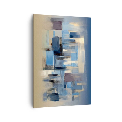 Obraz na płótnie - Geometryczne formy w odcieniach błękitu i beżu - 70x100cm - Błękitna konstrukcja - Nowoczesna dekoracja ścienna do salonu i sypialni ARTTOR