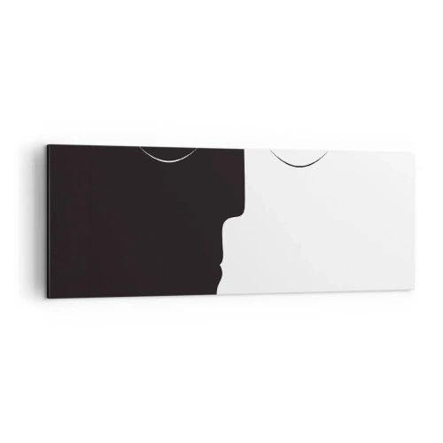 Obraz na płótnie - Minimalistyczna sylwetka dwóch twarzy w kontrastowych kolorach - 140x50cm - Jedność przeciwieństw - Nowoczesna dekoracja ścienna do salonu i sypialni ARTTOR