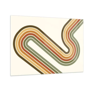 Obraz na szkle - Geometryczna abstrakcja w stylu retro z falistymi liniami - 100x70cm - Zygzakiem do celu - Nowoczesna dekoracja ścienna do salonu, kuchni i sypialni ARTTOR