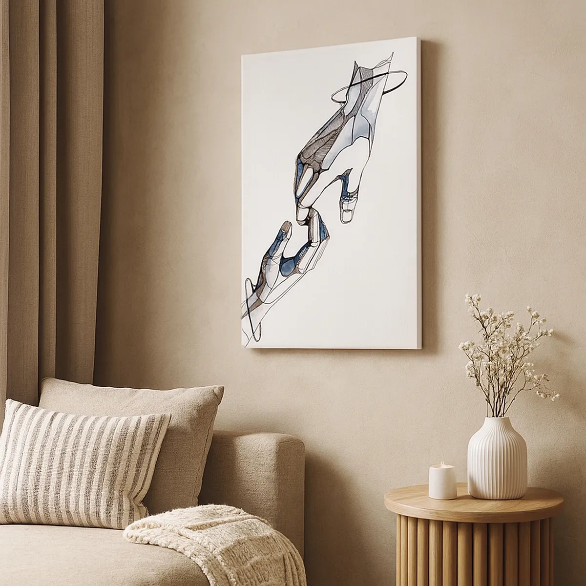 Obraz na płótnie - Abstrakcyjne dłonie w nowoczesnym stylu na białym tle - 50x70cm - Dobry gest - Nowoczesna dekoracja ścienna do salonu, kuchni i sypialni ARTTOR