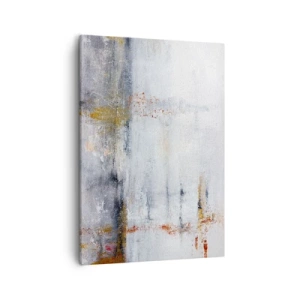 Obraz na płótnie - Abstrakcyjna kompozycja w odcieniach bieli, szarości i złota z fakturą - 50x70cm - Za powietrza zasłoną - Nowoczesna dekoracja ścienna do salonu, kuchni i sypialni ARTTOR