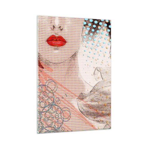 Obraz na szkle - Ilustracja przedstawiająca portret kobiety z kwiatem w tle w stylu pop-art - 50x70cm - Komiksowa heroina - Nowoczesna dekoracja ścienna do salonu, kuchni i sypialni ARTTOR