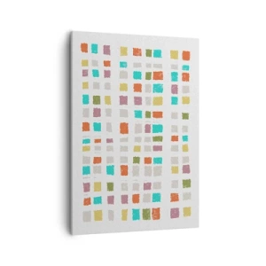 Obraz na płótnie - Abstrakcyjna kompozycja kolorowych kwadratów na białym tle - 50x70cm - Nieznana gra - Nowoczesna dekoracja ścienna do salonu, kuchni i sypialni ARTTOR