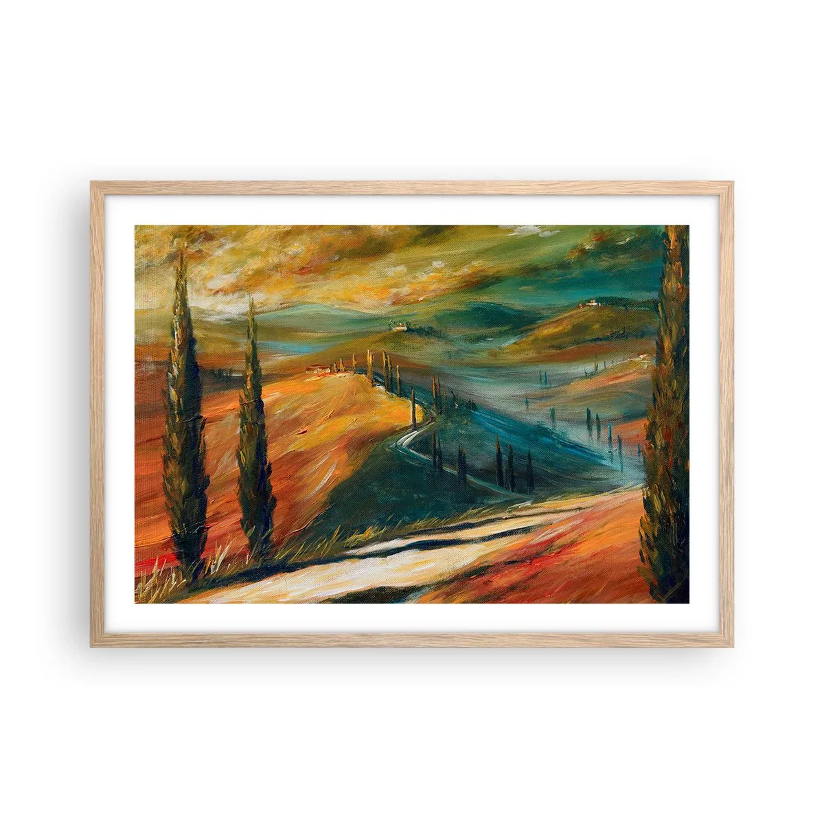 Plakat w ramie jasny dąb - Toskański pejzaż - 70x50 cm