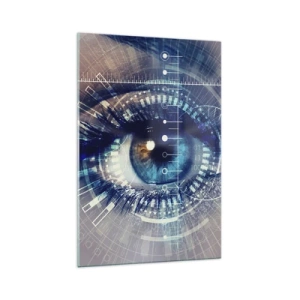 Obraz na szkle - Technologiczne oko z futurystycznym interfejsem - 70x100cm - Myślisz, że mnie znasz - Nowoczesna dekoracja ścienna do salonu i sypialni ARTTOR