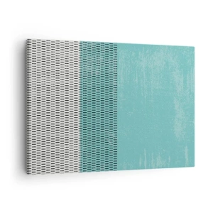 Obraz na płótnie - Geometryczna kompozycja z turkusem i liniami - 70x50cm - Kompozycja zrównoważona - Nowoczesna dekoracja ścienna do salonu i sypialni ARTTOR