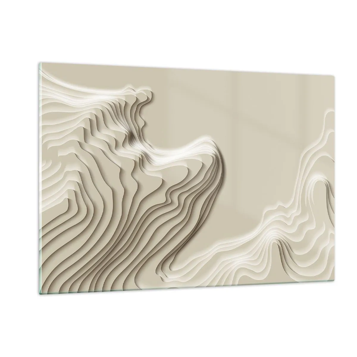 Obraz na szkle - Minimalistyczna abstrakcja z topograficznymi liniami na beżowym tle - 120x80cm - Topografia sztuki - Nowoczesna dekoracja ścienna do salonu, kuchni i sypialni ARTTOR