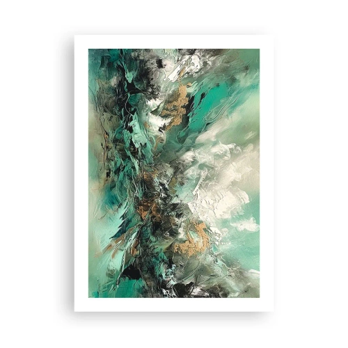 Plakat - Abstrakcyjna kompozycja w odcieniach zieleni i złota - 50x70cm - Szmaragdowo-czarna kipiel - Nowoczesna dekoracja ścienna do salonu, kuchni i sypialni ARTTOR