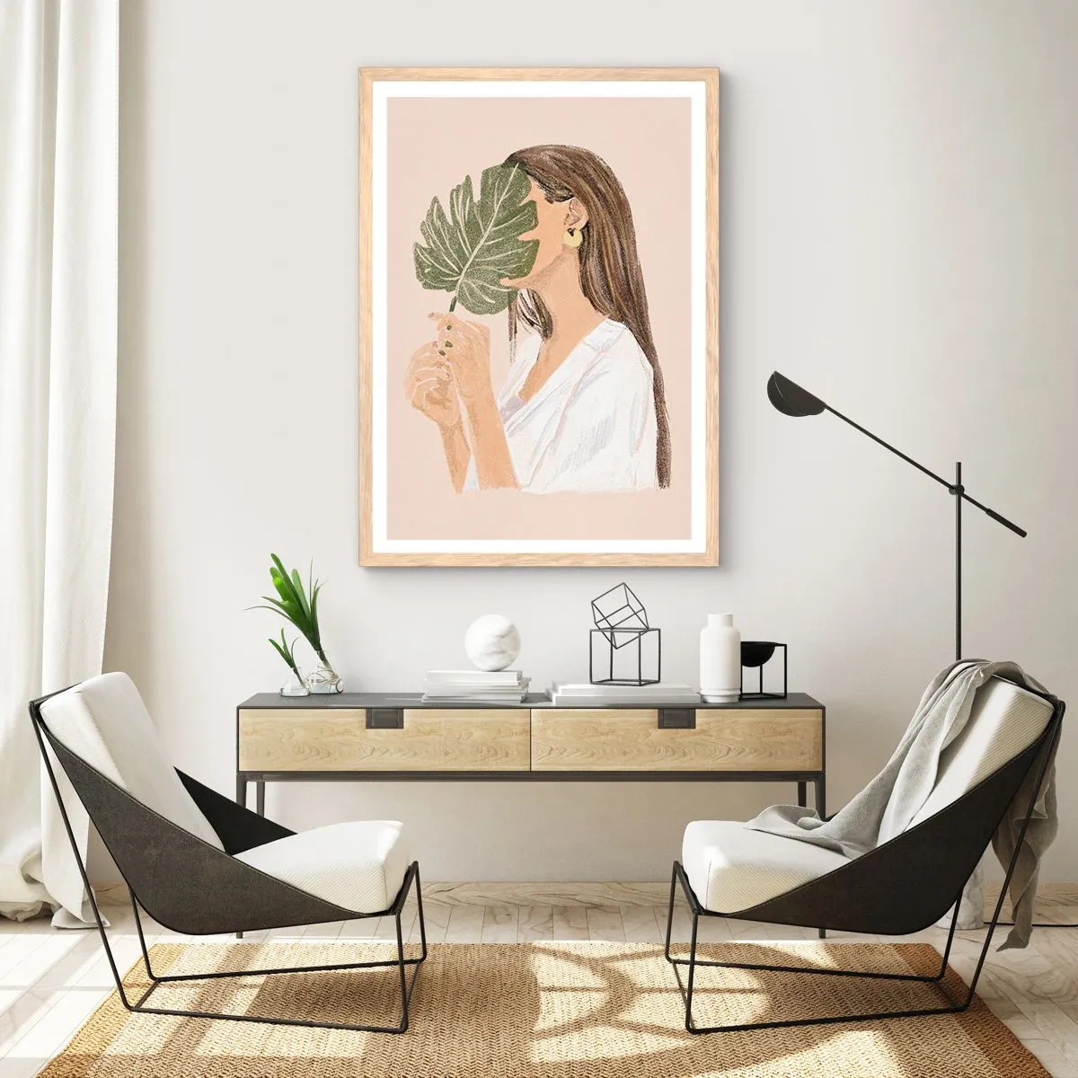 Plakat w ramie jasny dąb - Tajemniczy portret z wachlarzem - 50x70 cm