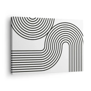 Obraz na płótnie - Abstrakcyjny obraz z czarnymi liniami tworzącymi geometryczne wzory na białym tle - 70x50cm - Na zakręcie - Nowoczesna dekoracja ścienna do salonu i sypialni ARTTOR