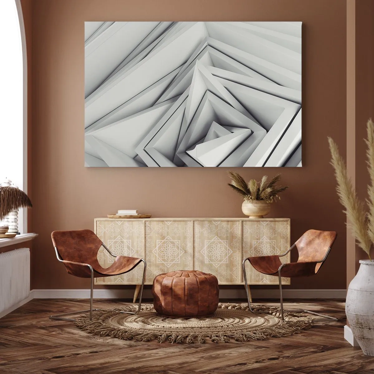 Obraz na płótnie - Abstrakcyjna kompozycja geometrycznych kształtów w odcieniach szarości - 70x50cm - Ostrych kątów pąkowie - Nowoczesna dekoracja ścienna do salonu i sypialni ARTTOR