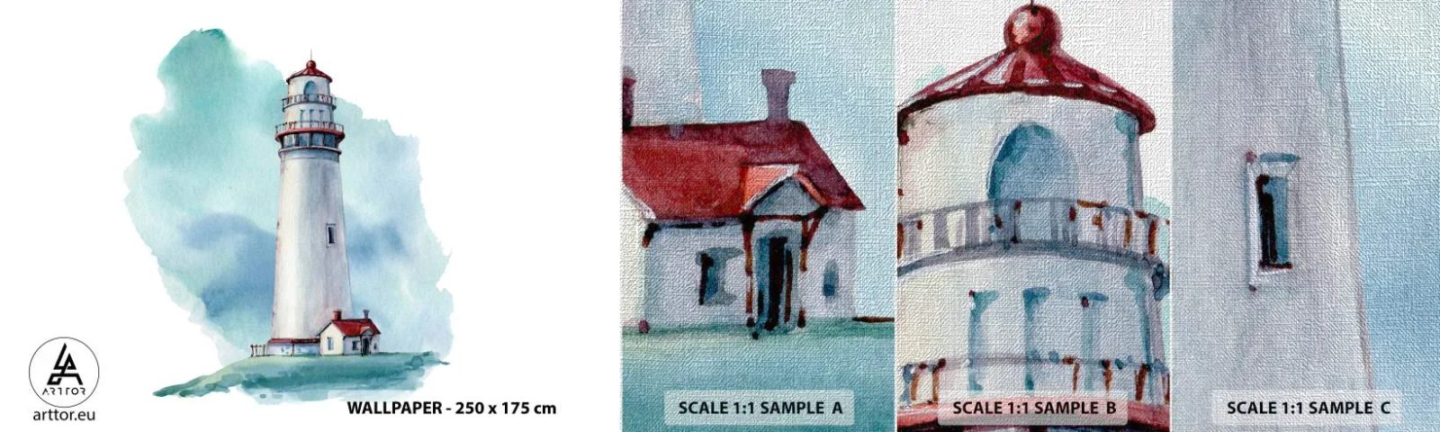 Fototapeta Próbka Premium Canvas - Łagodna siostra błękitu - Latarnia Morska, Nadmorski, Rysunek - 100x30 cm