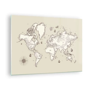 Obraz na szkle - Stylizowana mapa świata w klasycznym wydaniu - 70x50cm - Podróż dookoła świata - Nowoczesna dekoracja ścienna do salonu i sypialni ARTTOR