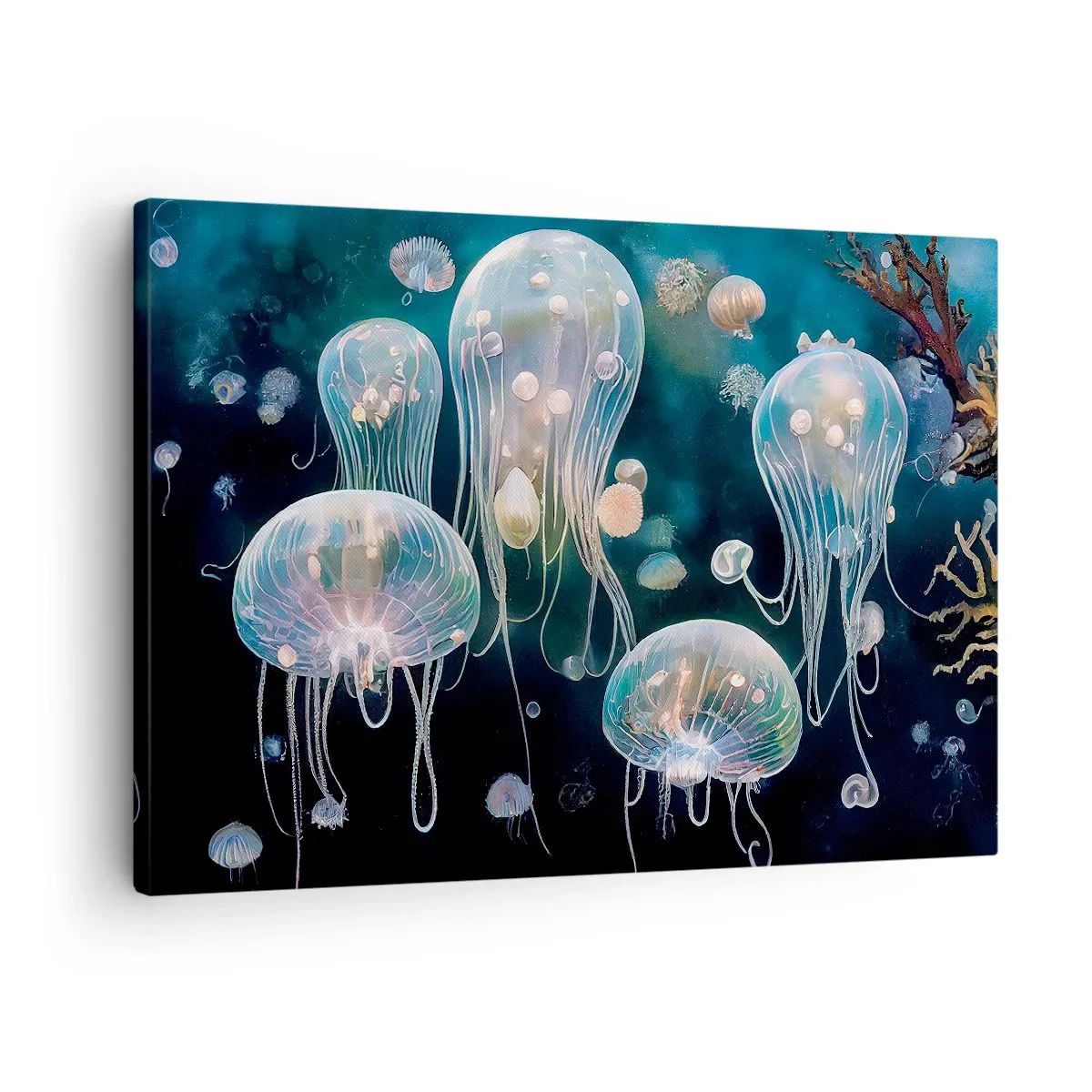 Obraz na płótnie - Delikatne meduzy w podwodnym świecie - 70x50cm - Podwodny bal - Nowoczesna dekoracja ścienna do salonu i sypialni ARTTOR