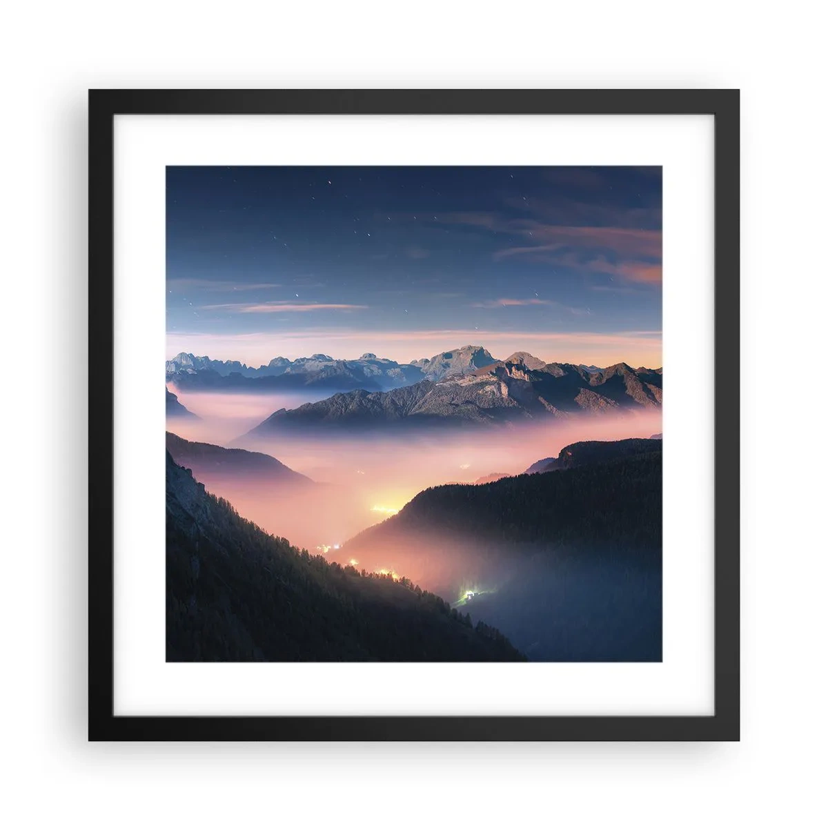 Plakat w czarnej ramie - Światło w dolinach - 40x40 cm