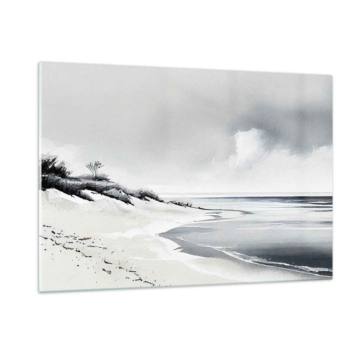 Obraz na szkle - Czarno-biała plaża z horyzontem i spokojnym morzem - 120x80cm - Od zawsze razem - Nowoczesna dekoracja ścienna do salonu, kuchni i sypialni ARTTOR