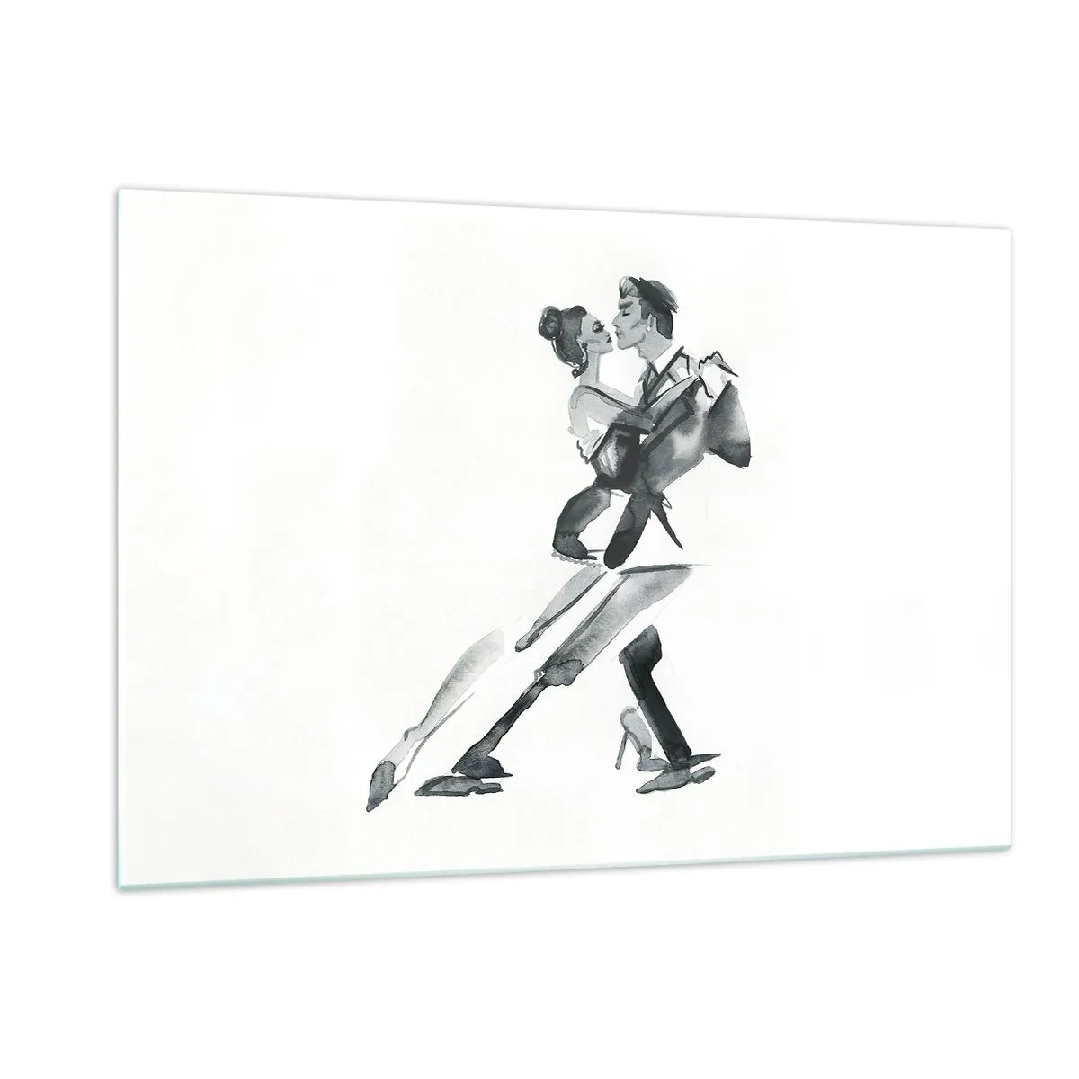 Obraz na szkle - Para tańcząca tango w czarno-białej akwareli - 120x80cm - W jednym rytmie - Nowoczesna dekoracja ścienna do salonu, kuchni i sypialni ARTTOR