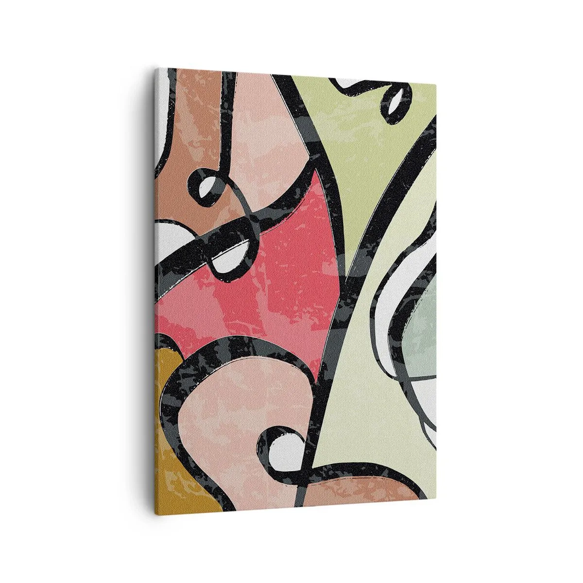 Obraz na płótnie - Abstrakcyjna kompozycja kolorowych kształtów z dynamicznymi liniami - 50x70cm - Piruety wśród barw - Nowoczesna dekoracja ścienna do salonu, kuchni i sypialni ARTTOR