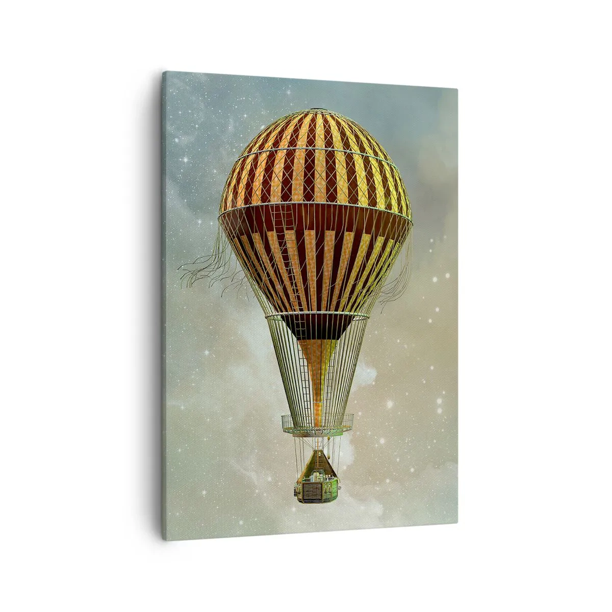 Obraz na płótnie - Fantastyczna ilustracja zabytkowego balonu unoszącego się w przestrzeni kosmicznej - 50x70cm - Pionierskie loty - Nowoczesna dekoracja ścienna do salonu, kuchni i sypialni ARTTOR