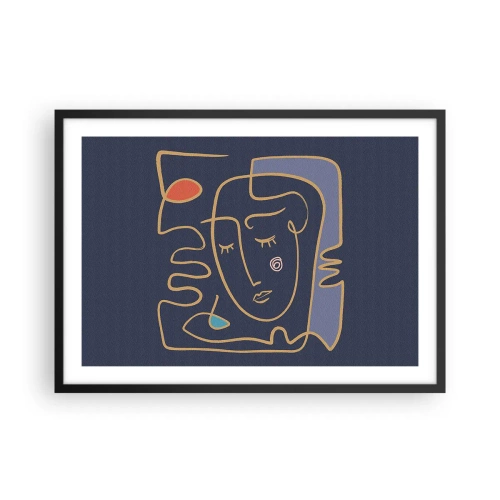 Plakat w czarnej ramie - Abstrakcyjny portret twarzy w minimalistycznym stylu - 70x50cm - W zamyśleniu - Nowoczesna dekoracja ścienna do salonu i sypialni ARTTOR