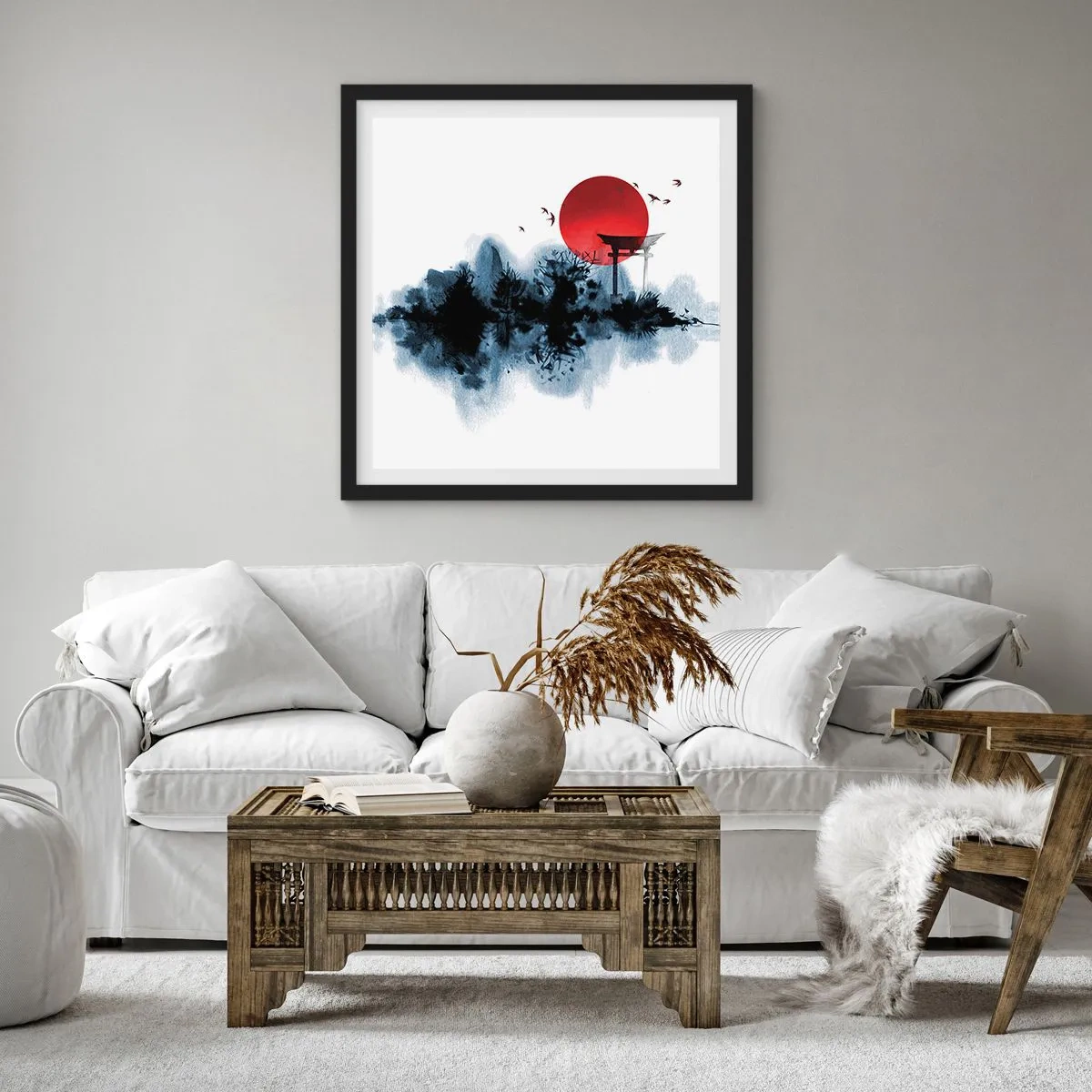 Plakat w czarnej ramie - Japoński widok - 30x30 cm