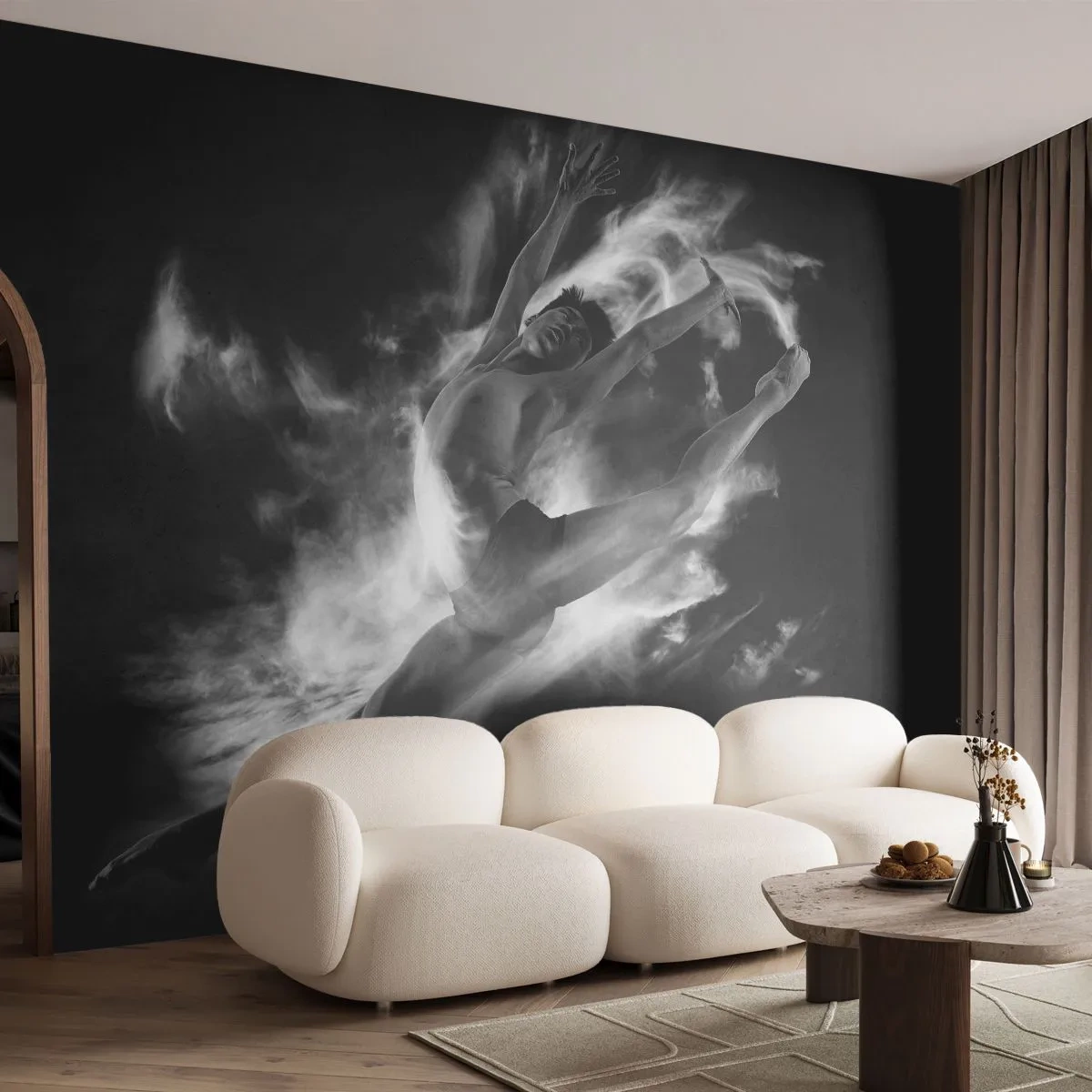 Fototapeta Standard Eco - Tancerz w dynamicznym skoku z efektem dymu - 100x70cm - Zatrzymany w locie - Nowoczesna dekoracja ścienna do salonu i sypialni ARTTOR