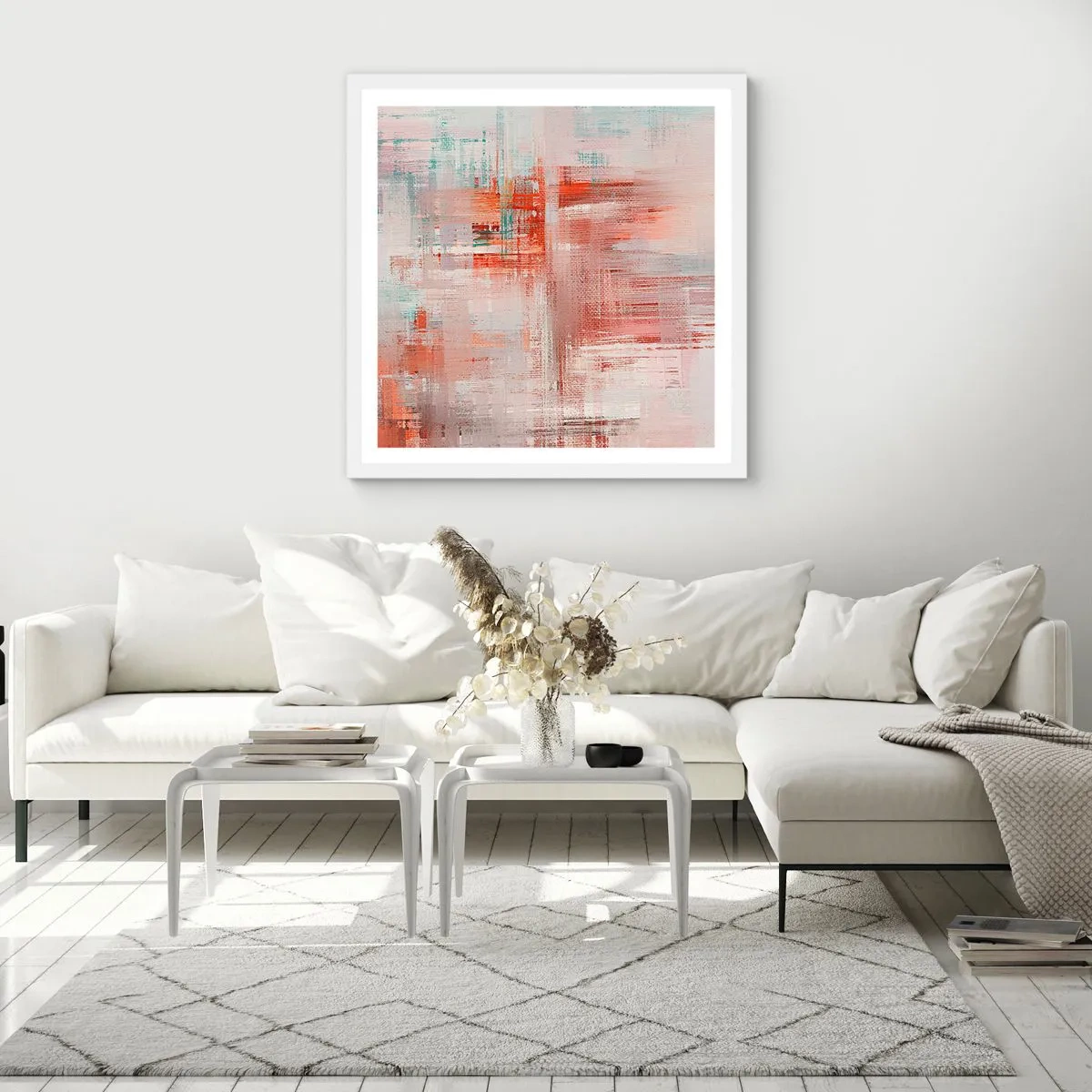 Plakat w białej ramie - Zamglone. Ale różowe - 30x30 cm