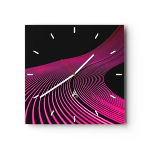 Zegar ścienny - Futurystyczne linie w odcieniach różu na czarnym tle - 30x30cm - Aleja światła - Nowoczesna dekoracja ścienna do salonu i sypialni ARTTOR