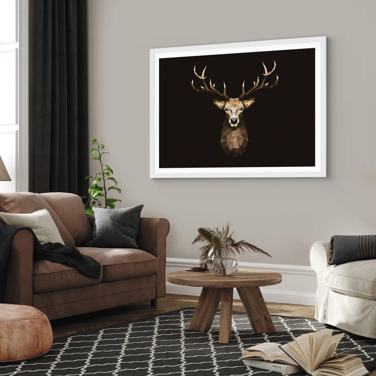 Plakat w białej ramie - Kubistyczny jeleń - 70x50 cm
