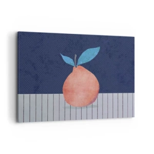 Obraz na płótnie - Abstrakcyjny owoc na tle kontrastowych kolorów i prostych linii - 120x80cm - Wypukłość i płaszczyzna - Nowoczesna dekoracja ścienna do salonu, kuchni i sypialni ARTTOR
