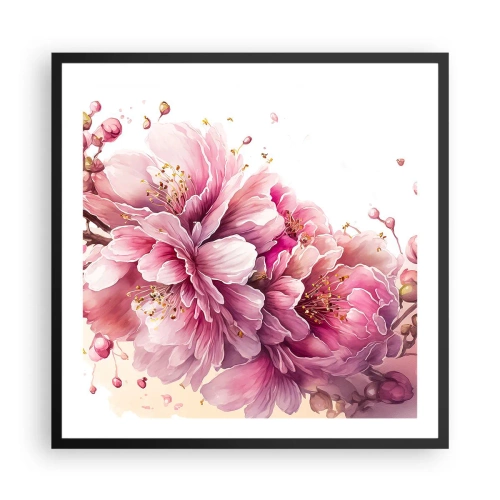 Plakat w czarnej ramie - Kwiat kwitnącej wiśni - 60x60 cm