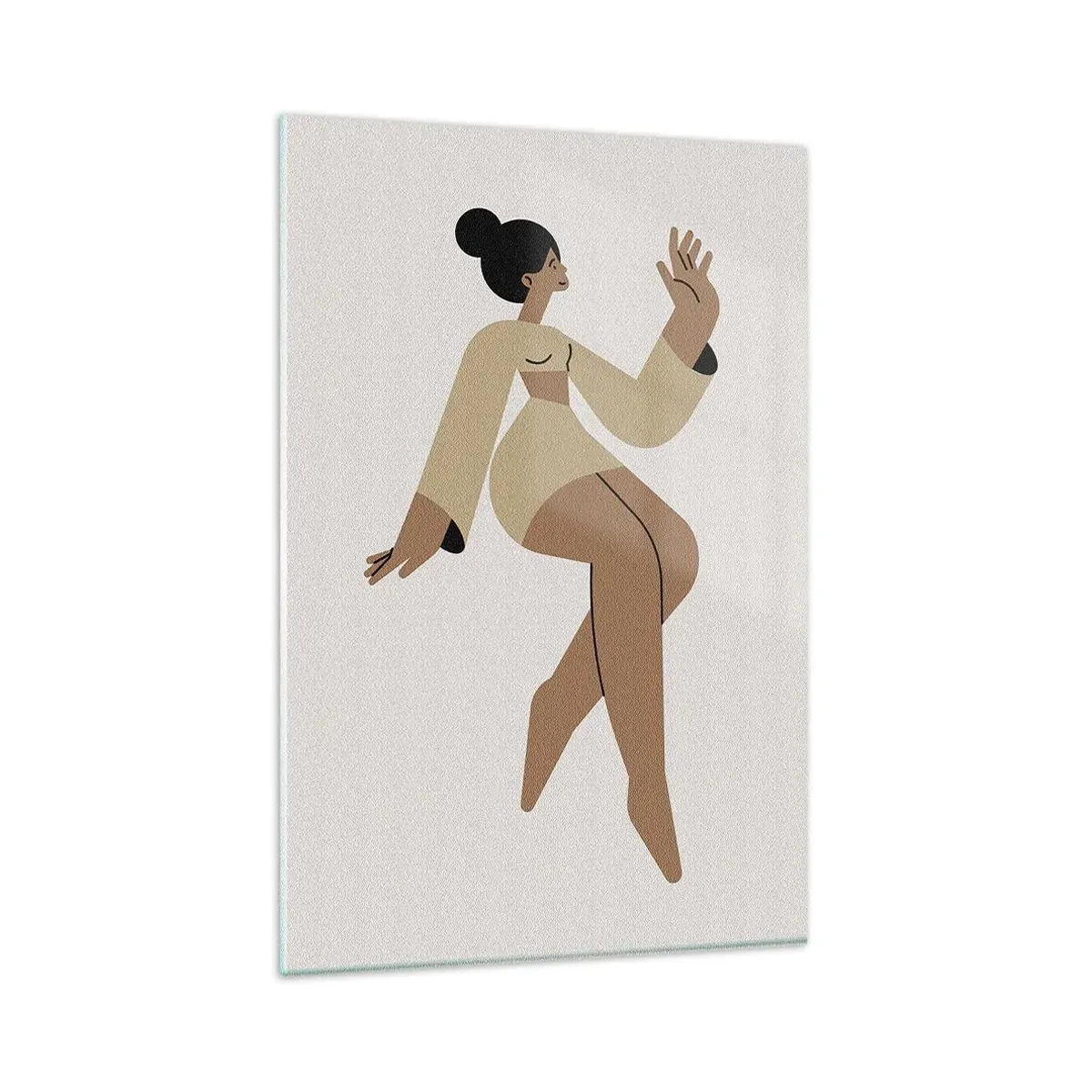 Obraz na szkle - Minimalistyczna ilustracja kobiety w odcieniach beżu i brązu - 80x120cm - Kształt wdzięku - Nowoczesna dekoracja ścienna do salonu i sypialni ARTTOR