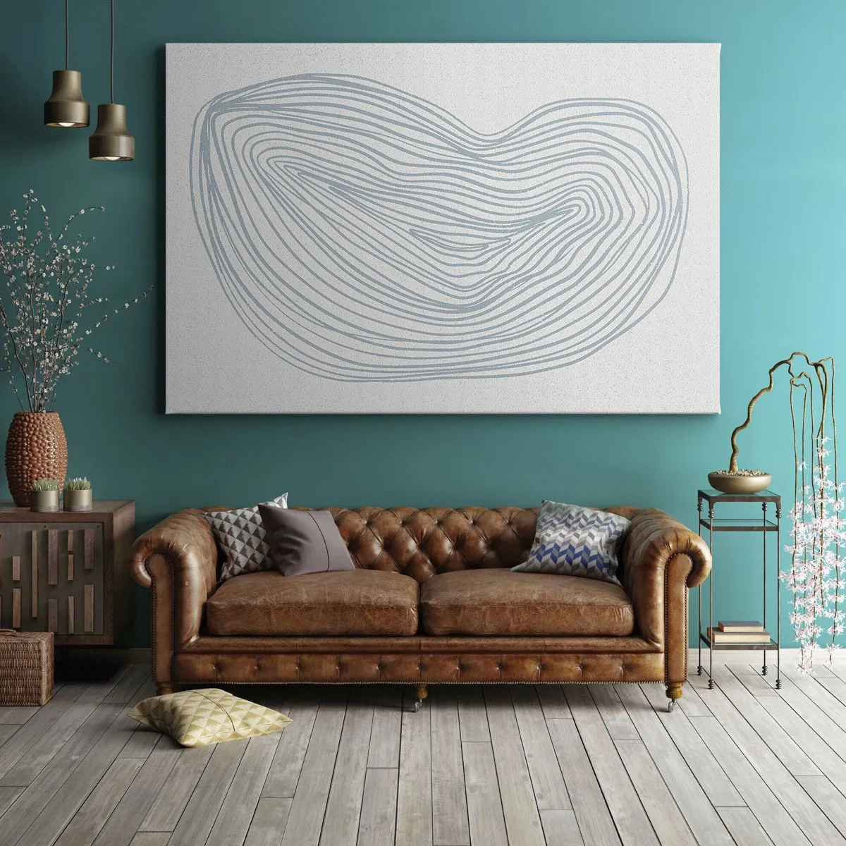 Obraz na płótnie - Abstrakcyjny motyw fal w delikatnym błękicie - 70x50cm - Uśmiech kropli - Nowoczesna dekoracja ścienna do salonu i sypialni ARTTOR