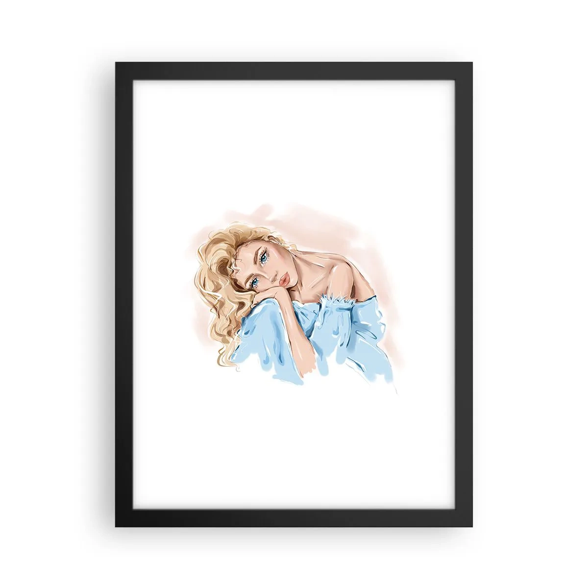 Plakat w czarnej ramie - Rozmarzona w błękicie - 30x40 cm