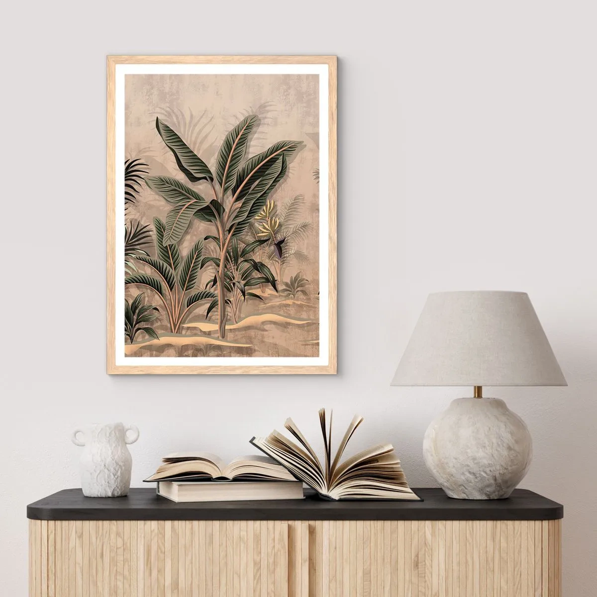 Plakat w ramie jasny dąb - Rycina w kolonialnym stylu - 70x100 cm