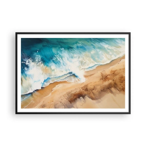 Plakat w czarnej ramie - Morska fala uderzająca o piaszczysty brzeg - 100x70cm - Powracająca fala - Nowoczesna dekoracja ścienna do salonu i sypialni ARTTOR
