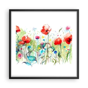 Plakat w czarnej ramie - Kwitnąca majem łąka - 50x50 cm