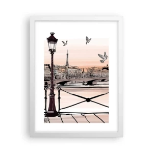 Plakat w białej ramie - Nad dachami Paryża - 30x40 cm