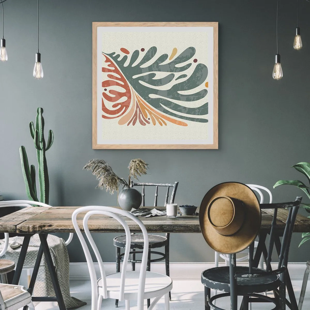 Plakat w ramie jasny dąb - Wielobarwny liść - 60x60 cm